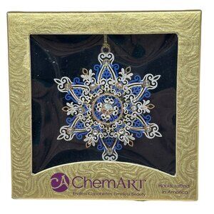 ChemArt Americana Shimmering Snowflake Ornament Blue Silver Jeweled Iridescent